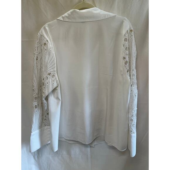 SHEIN Curve White Button-Up Blouse with Lace Sleeves - Size 2XL - Picture 3 of 3